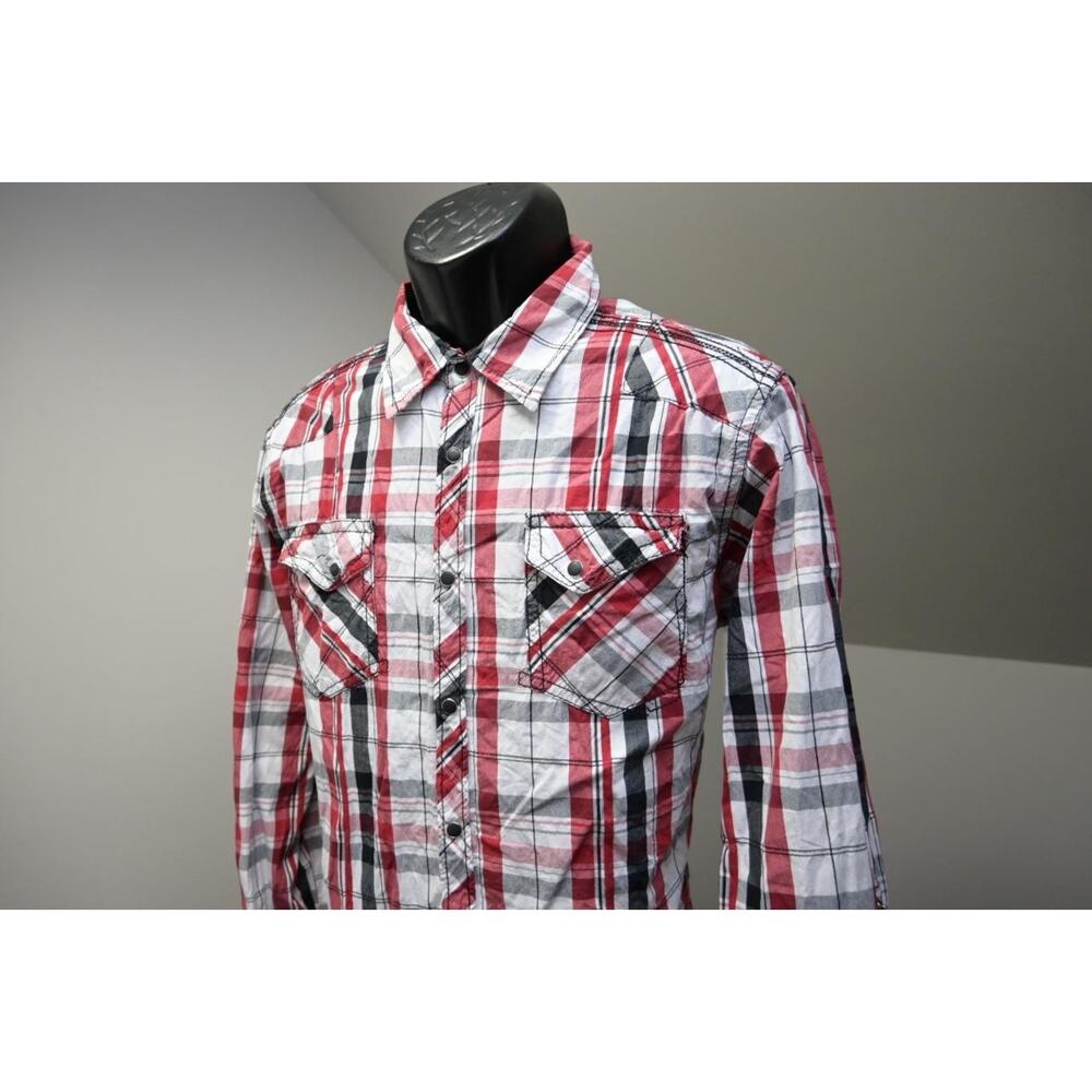 BKE Buckle Western Pearl Snaps Up Shirt Standard Plaid Long Sleeve Mens Sz XL